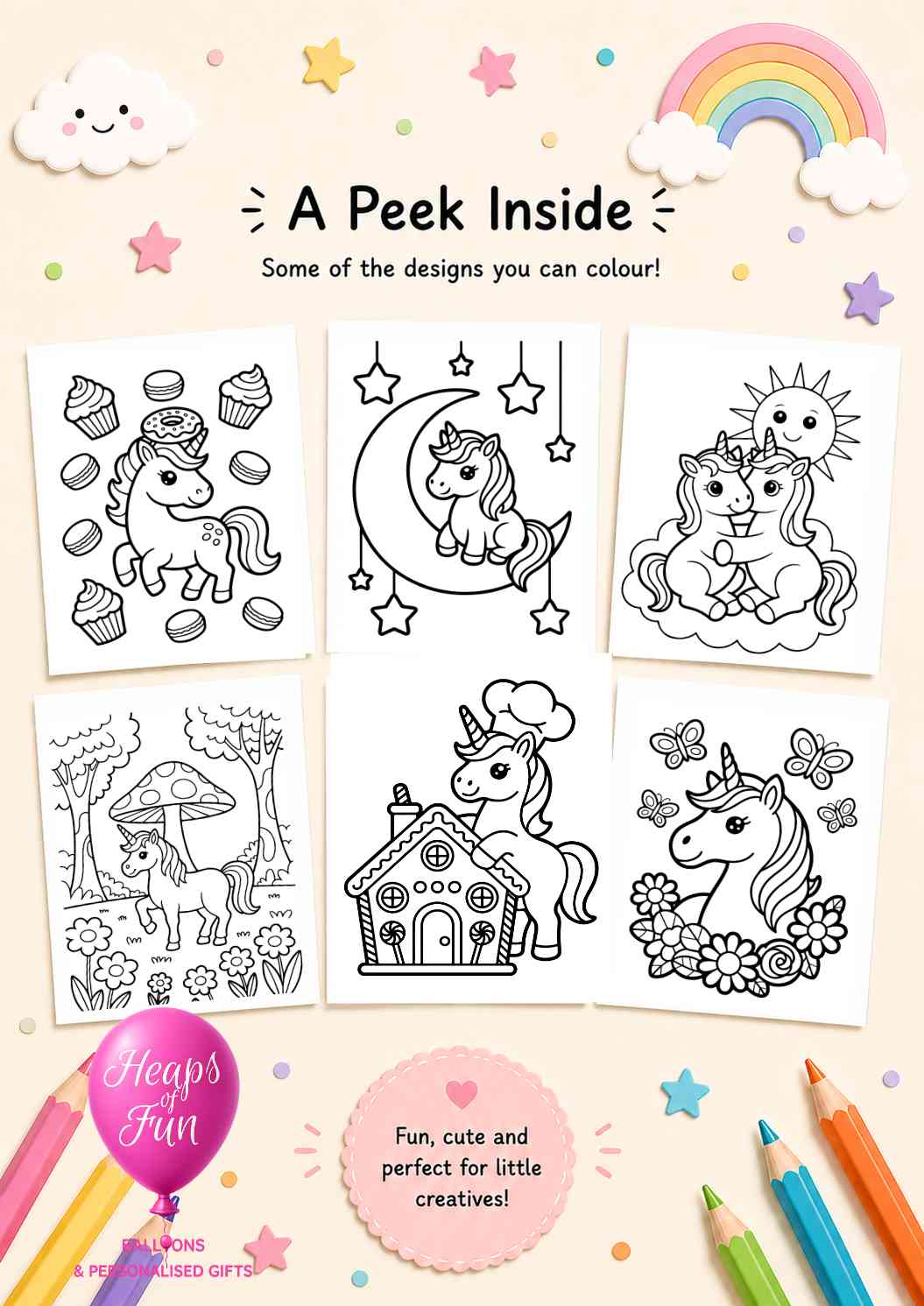 Cute Unicorn Colouring Book for Kids | 20 Magical Unicorn Pages