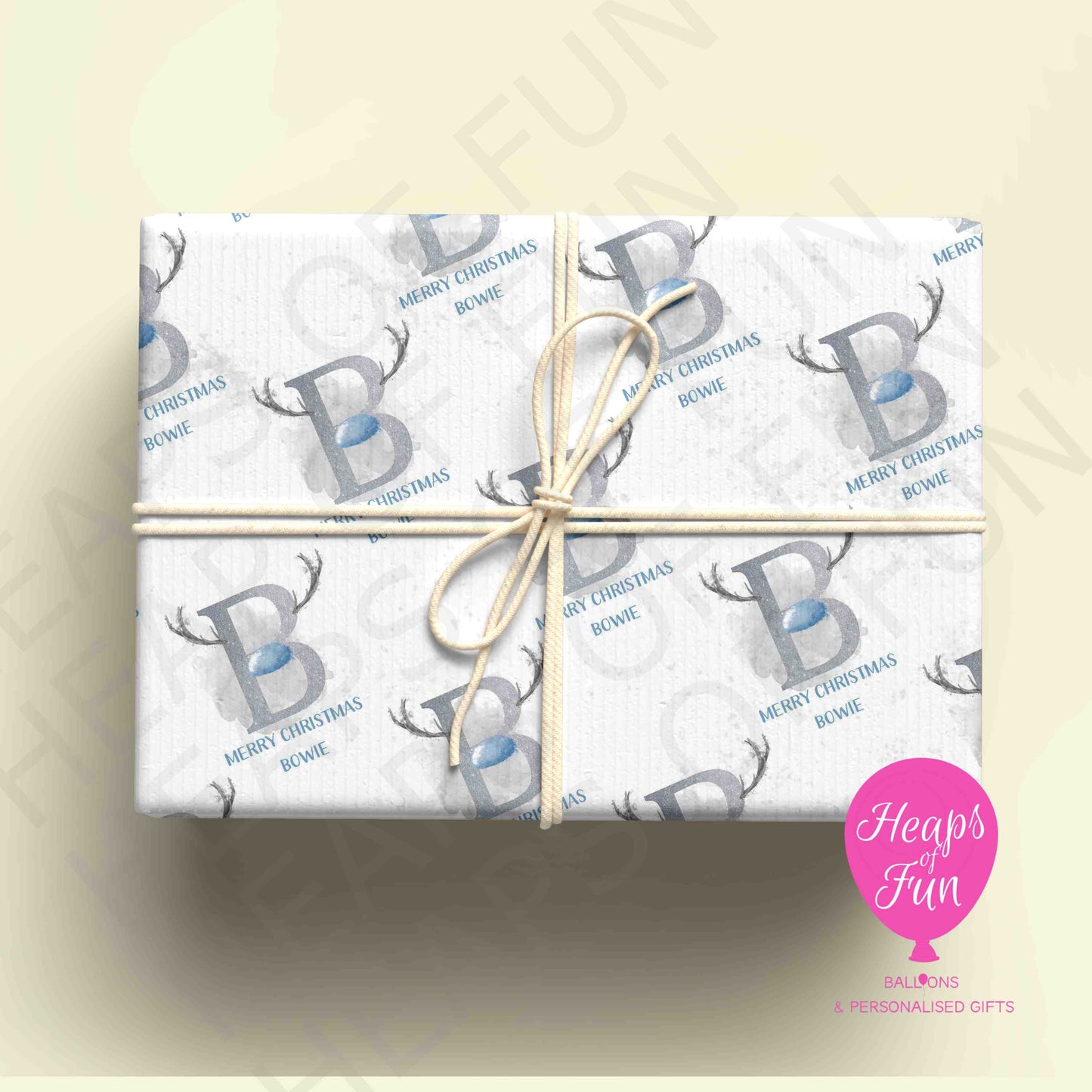 Personalised Reindeer Initial Christmas Wrapping Paper – Custom Name Gift Wrap