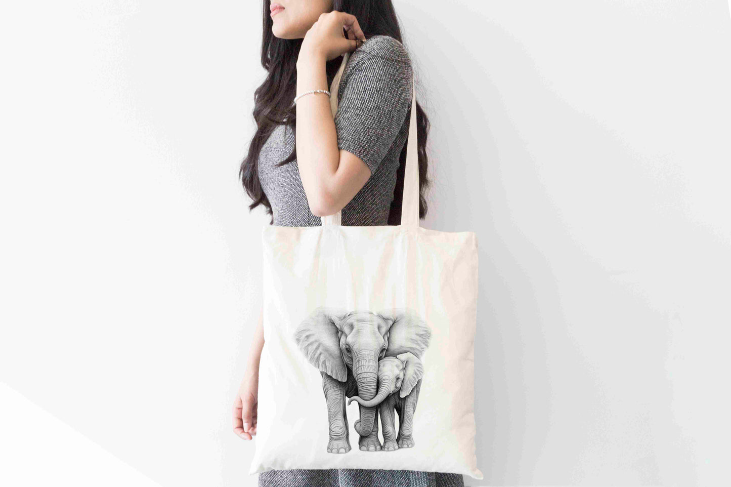 Personalised Sketchy Elephant Design Tote Bag | Custom Gift