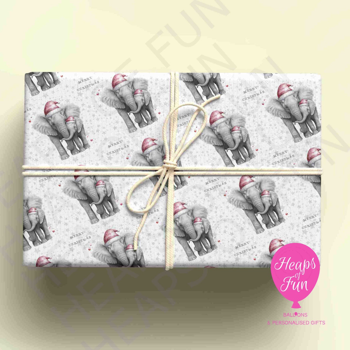 Personalised Elephant Couple Christmas Wrapping Paper – Custom Name Gift Wrap