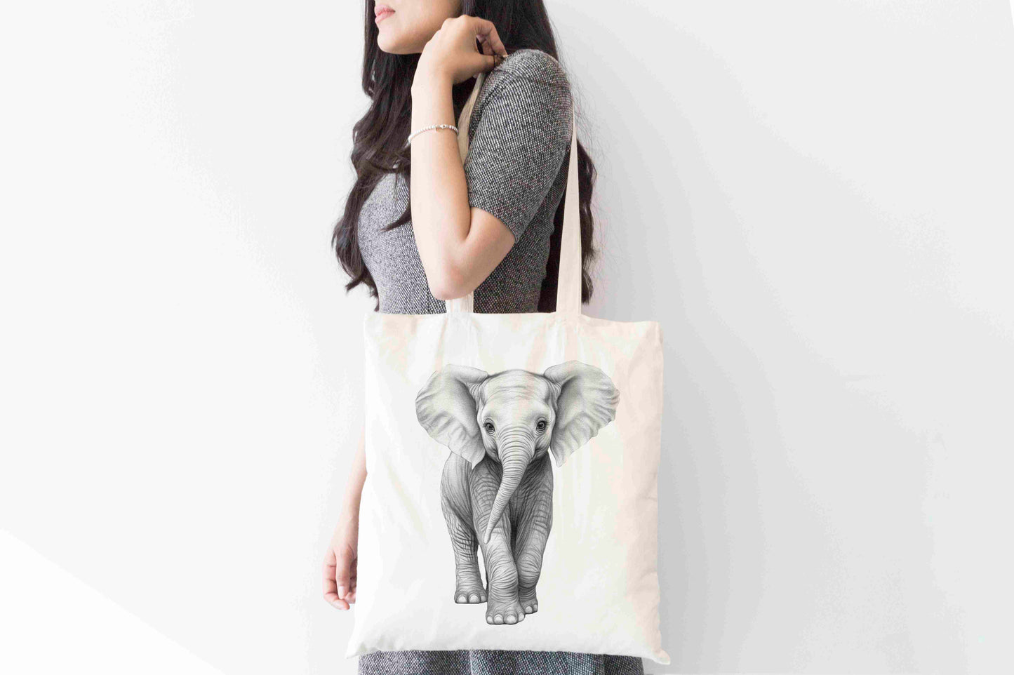 Personalised Sketchy Elephant Design Tote Bag | Custom Gift