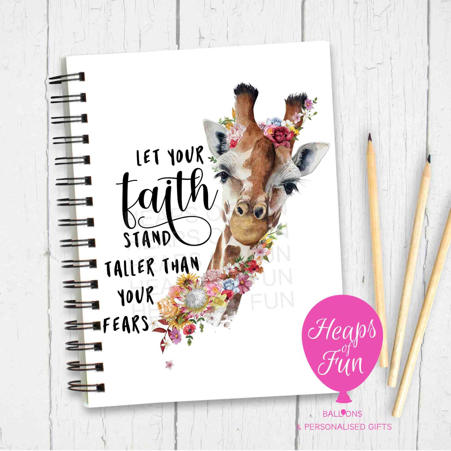 Faith Over Fear Giraffe Notebook – Inspirational Quote Journal with Floral Design