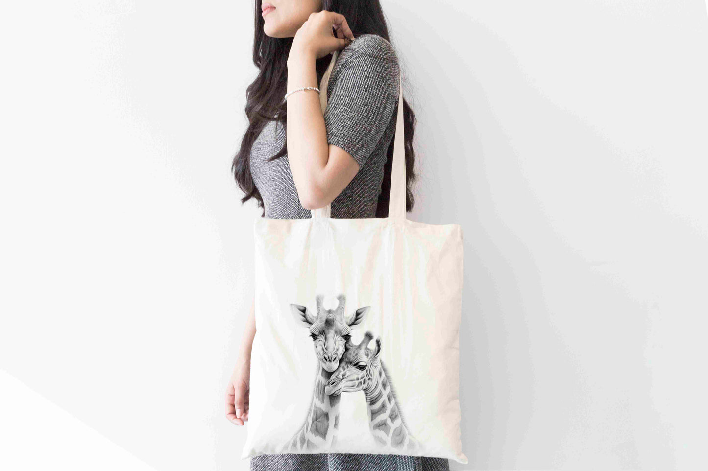 Personalised Sketchy Giraffe Couple Design Tote Bag | Custom Gift