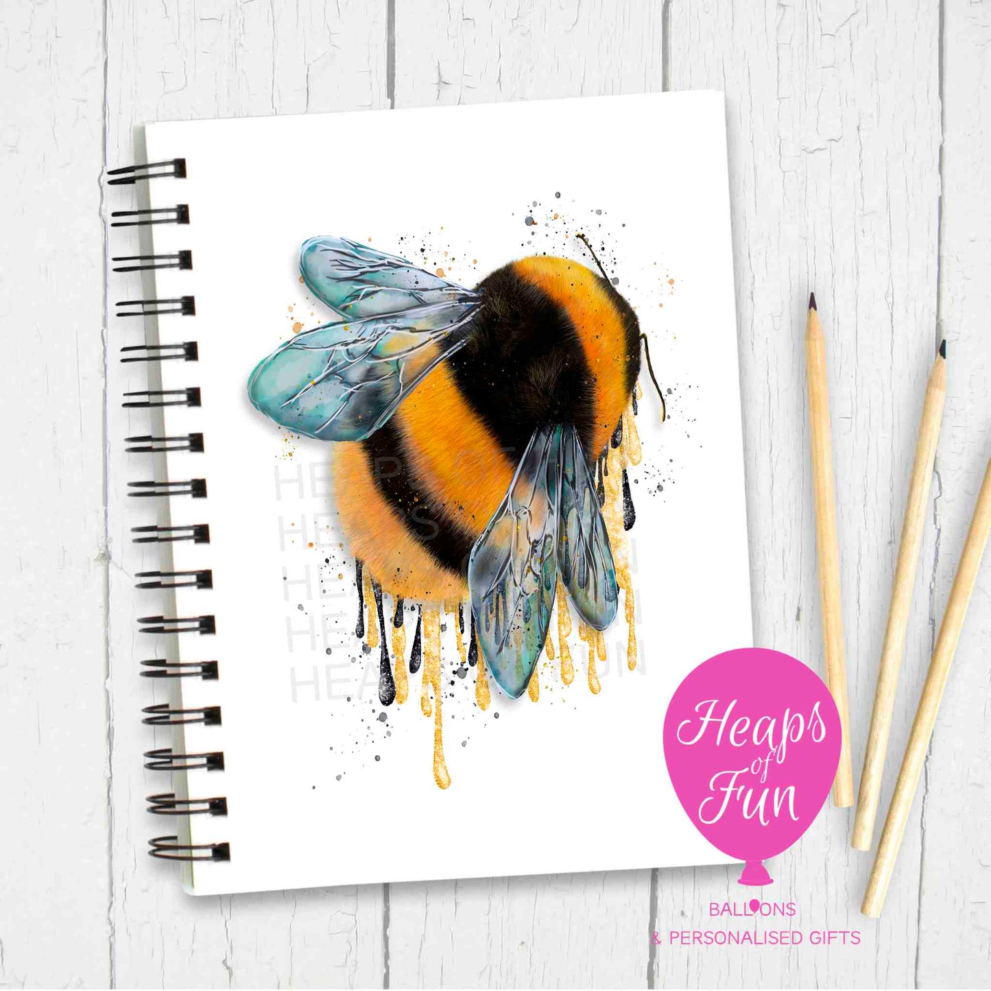 Golden Bee Notebook – Bold Bumblebee Spiral Journal with Honey Drip Design