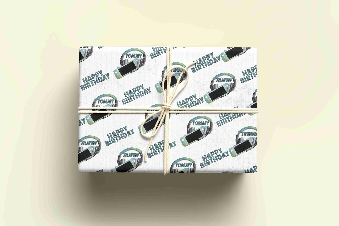 Personalised Gaming Wrapping Paper - Blue & Green - Various Controllers