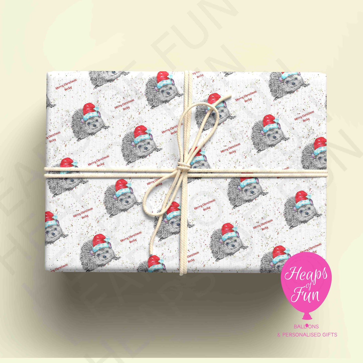 Personalised Hedgehog Christmas Wrapping Paper – Custom Name Gift Wrap