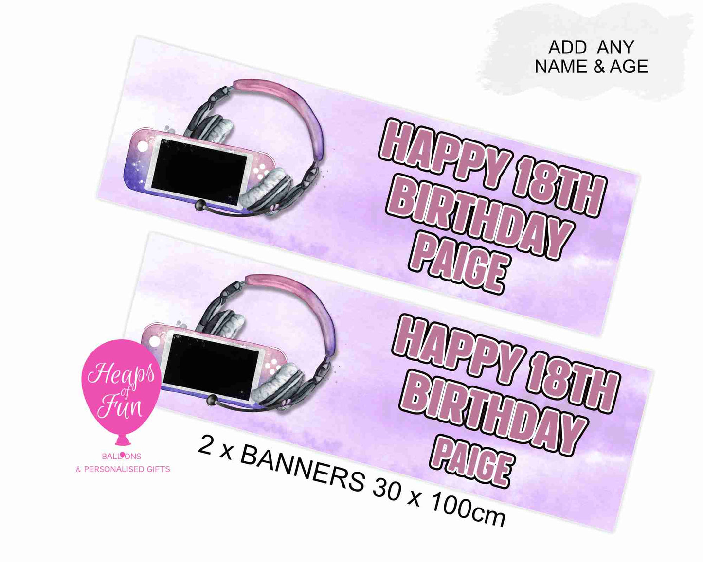 Personalised Gaming Banner- Pink & Purple – 3 Controller Designs Available