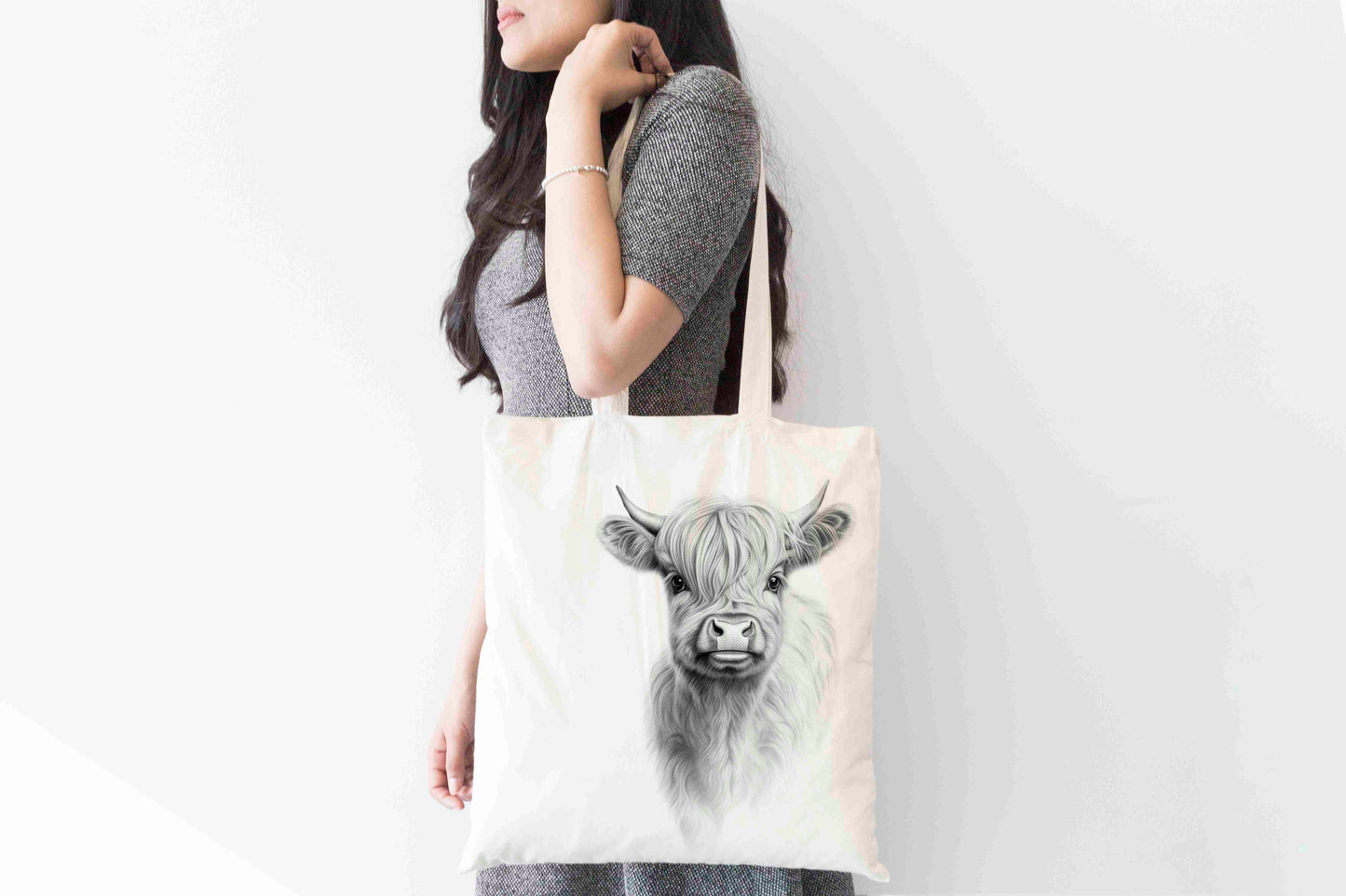 Personalised Sketchy Highland Cow Design Tote Bag | Custom Gift