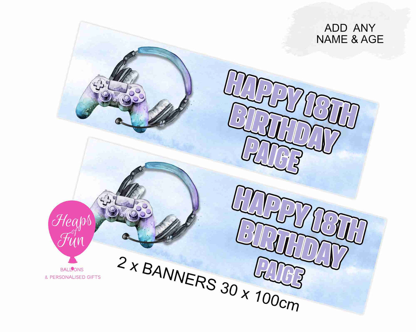 Personalised Gaming Banner- Purple & Blue – 3 Controller Designs Available