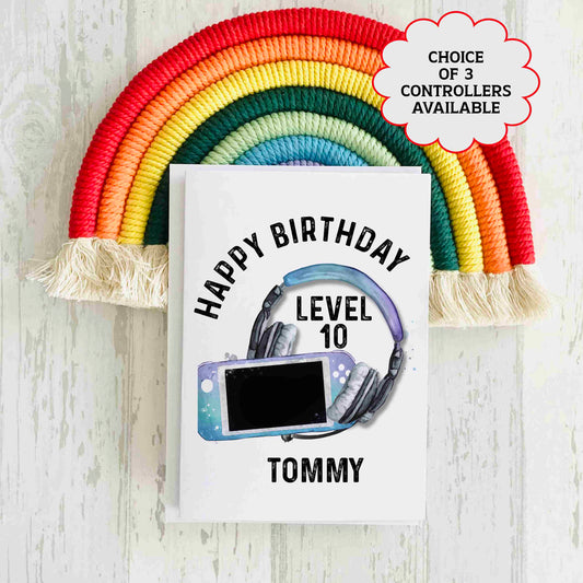 Gaming Birthday Card - Add any name and age - Purple Blue Controller