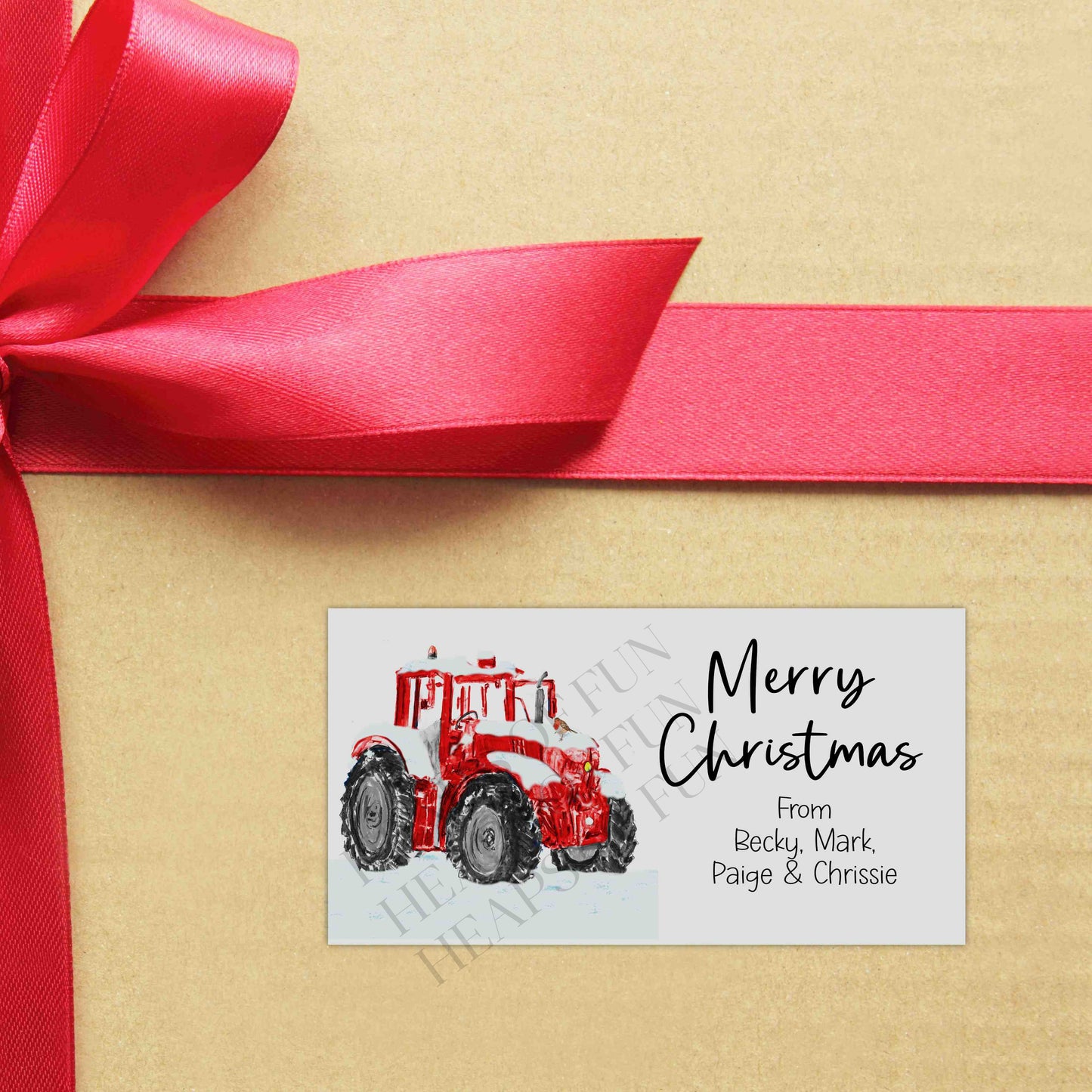Personalised Red Tractor Christmas Stickers