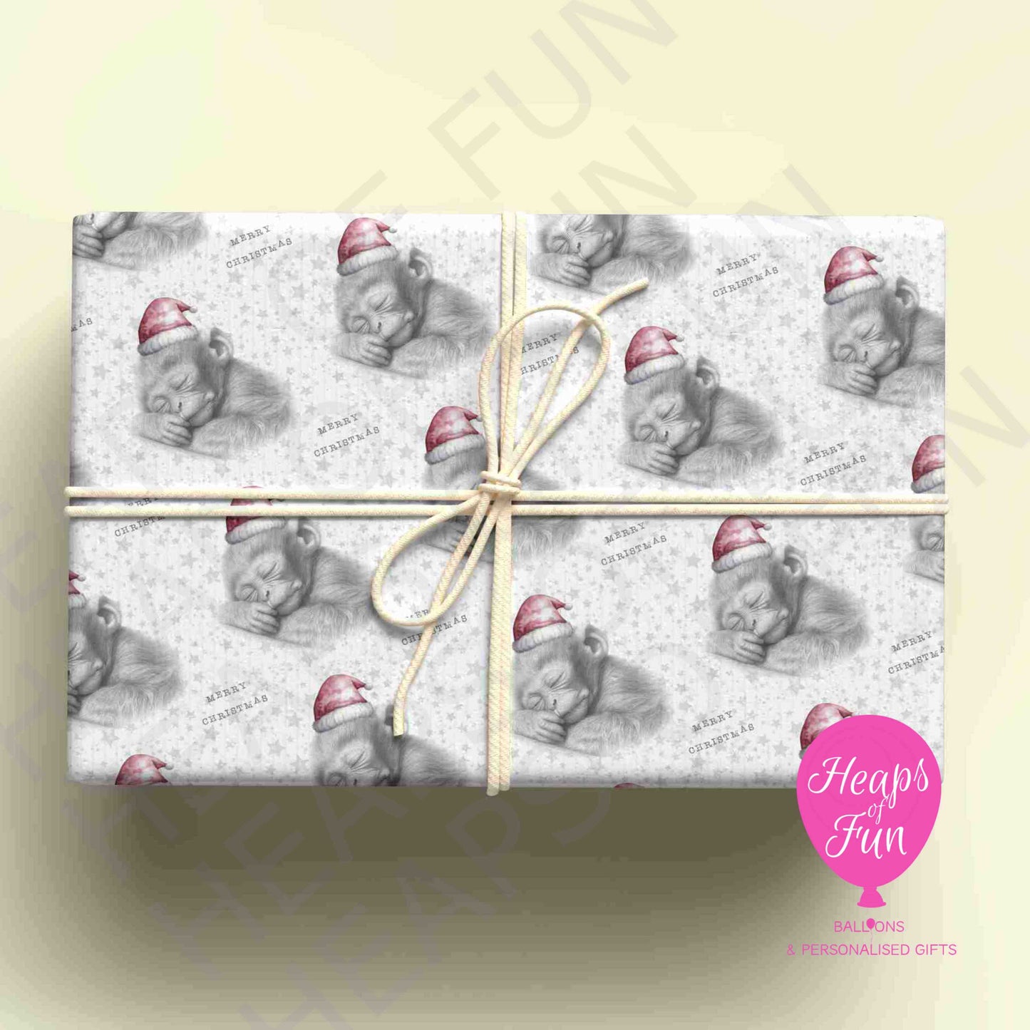 Personalised Baby Monkey Christmas Wrapping Paper – Custom Name Gift Wrap