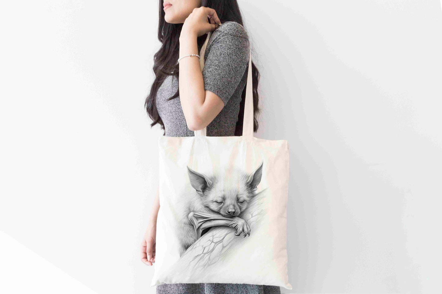 Personalised Sketchy Sleeping Bat Design Tote Bag | Custom Gift