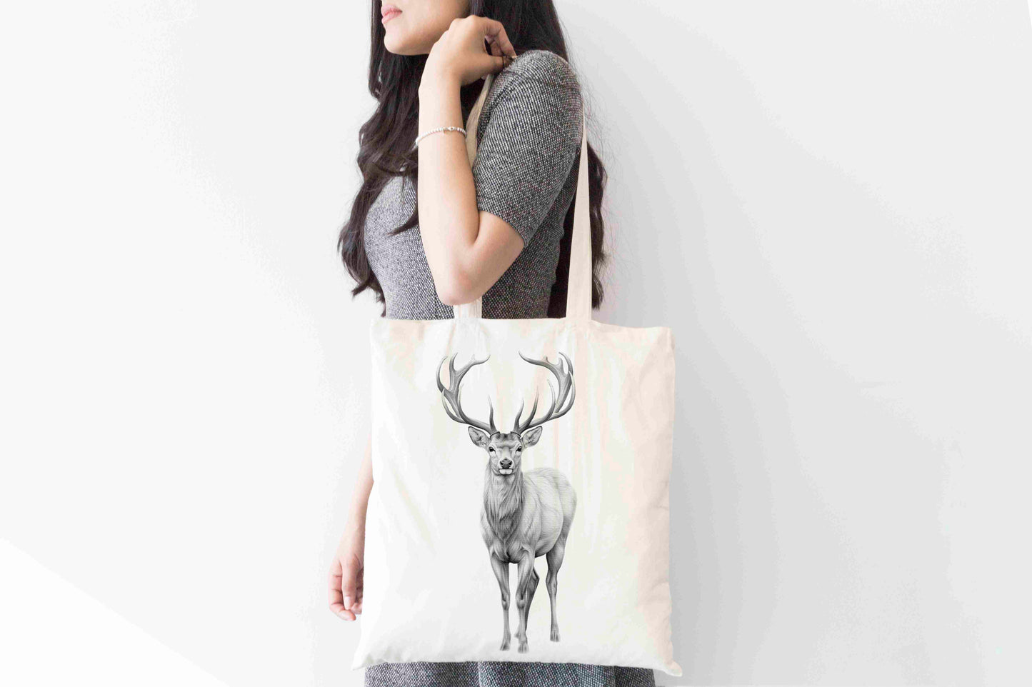 Personalised Sketchy Stag Design Tote Bag | Custom Gift