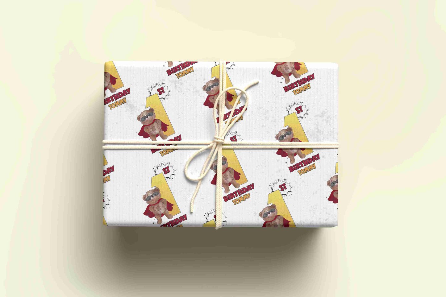 Personalised Superhero Bear Wrapping Paper - Age 1 - 9