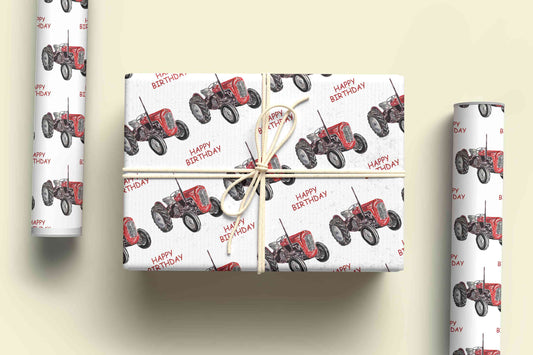 Vintage Red Tractor Wrapping Paper