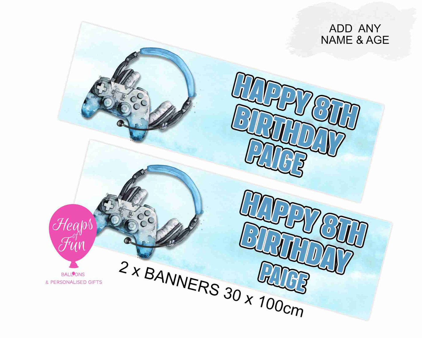 Personalised Gaming Banner- Blue – 3 Controller Designs Available