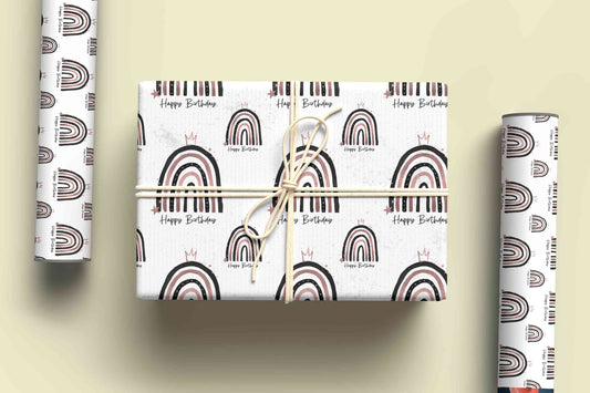 Black and Rose Gold Rainbow Birthday Wrapping Paper