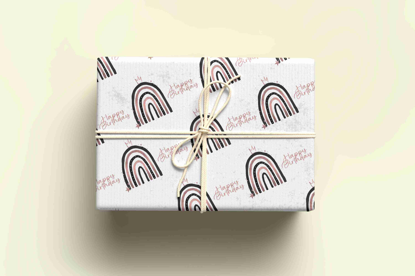 Black and Rose Gold Rainbow Happy Birthday Wrapping Paper