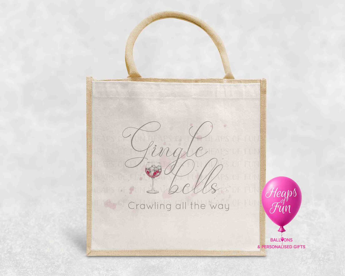 Gingle Bells Crawling all the way funny gin Christmas jute bag