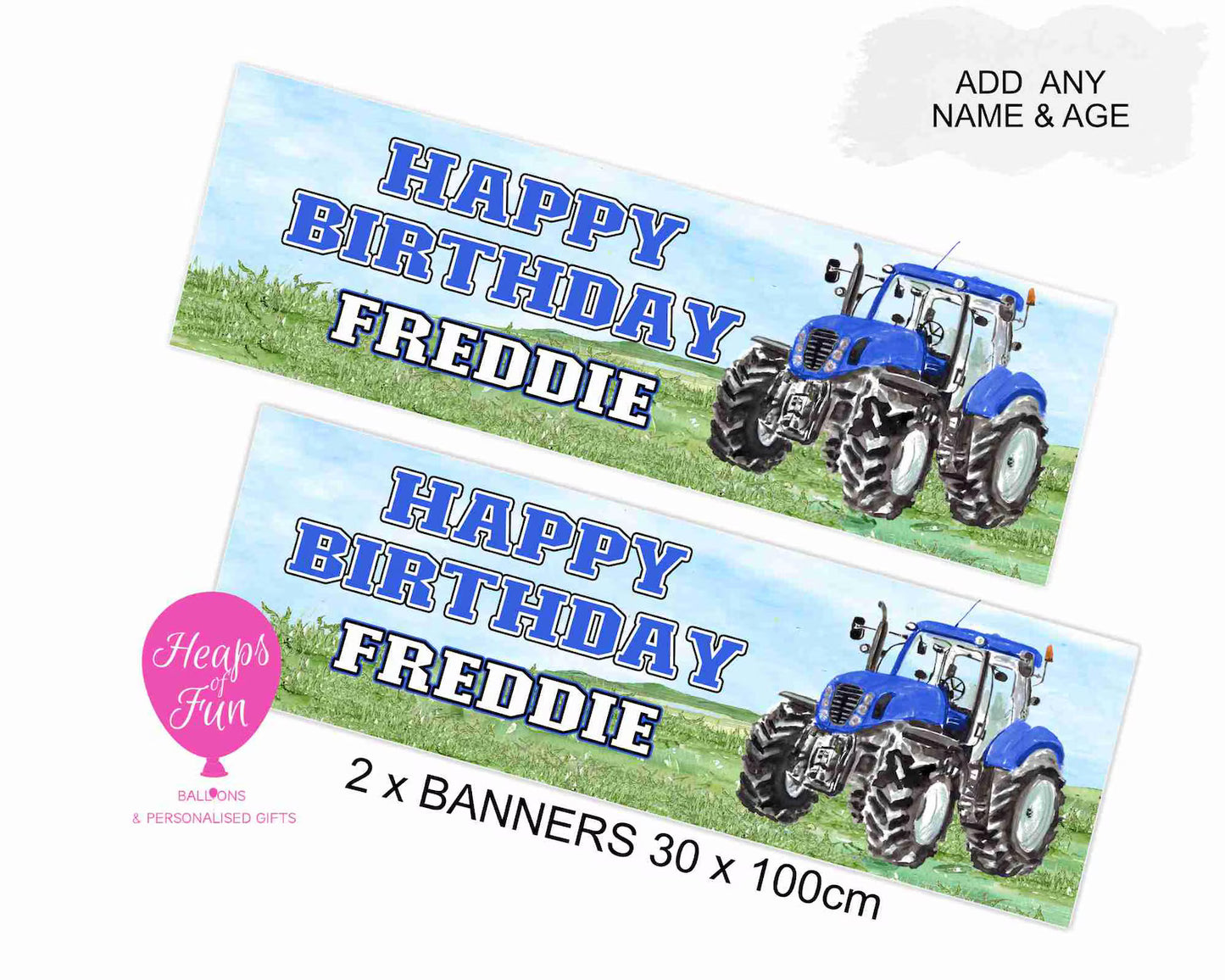 Personalised Blue Tractor Banner - Any name and Age