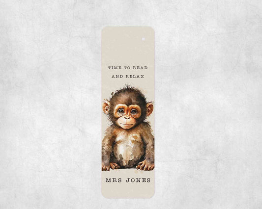 Personalised Teacher Monkey Bookmark, Thank you end of term Gift, Teacher Appreciation Gift