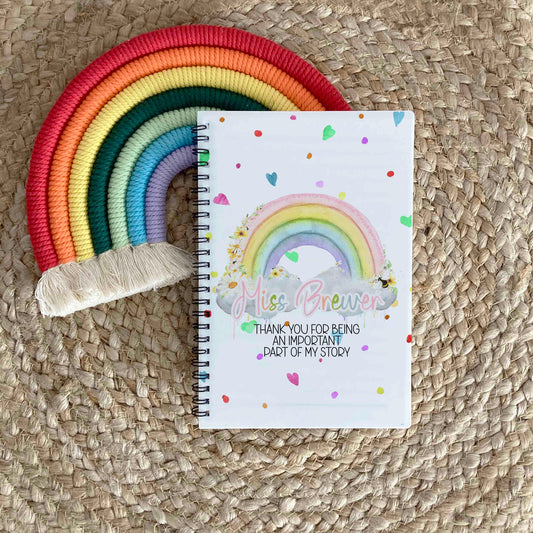 Personalised Rainbow Teacher Notebook, Thank you gift, Teacher Appreciation