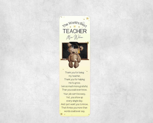 Personalised Teacher Bookmark, Thank you end of term Gift, Teacher Appreciation Gift