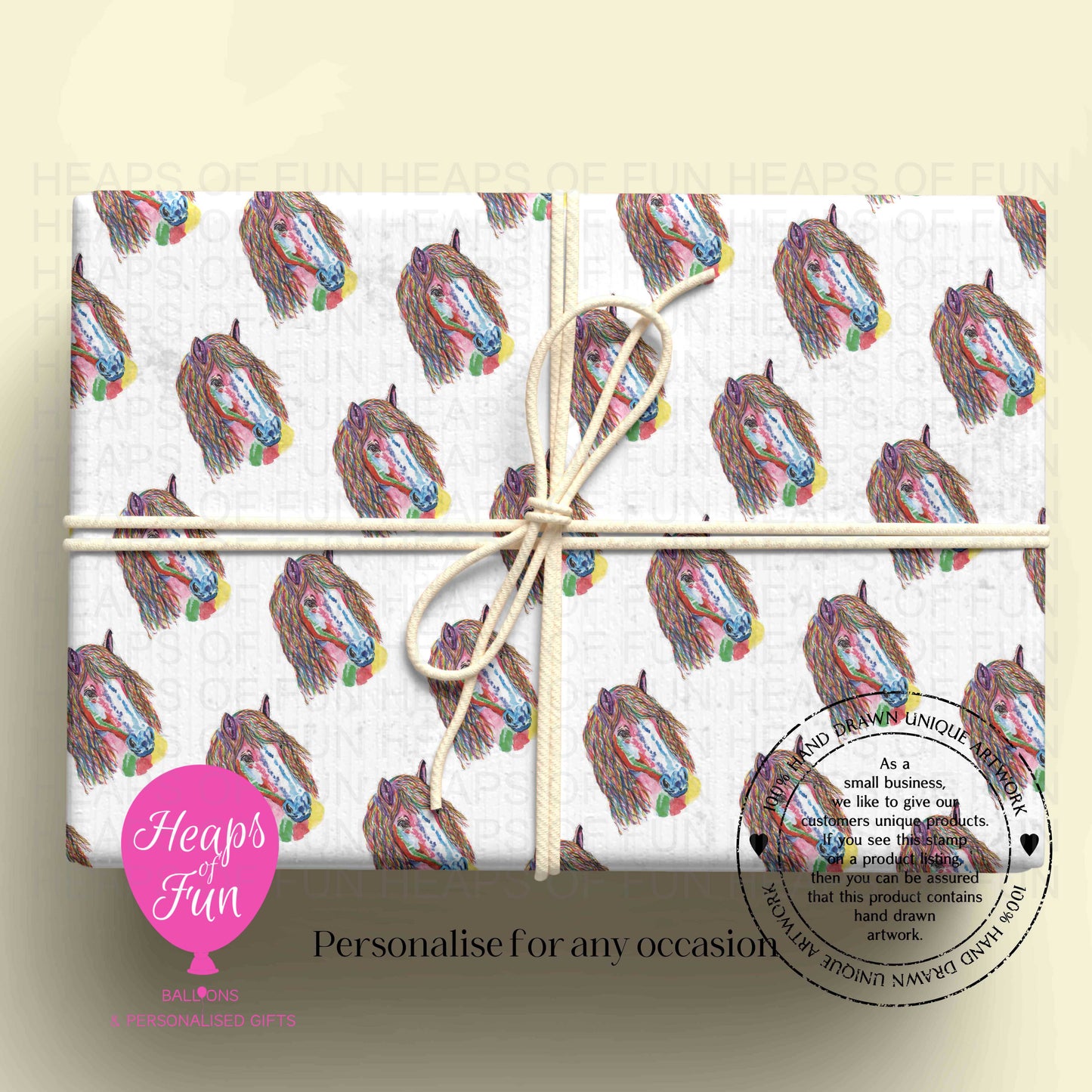 Personalised Pony Wrapping Paper | Colourful Horse Gift Wrap