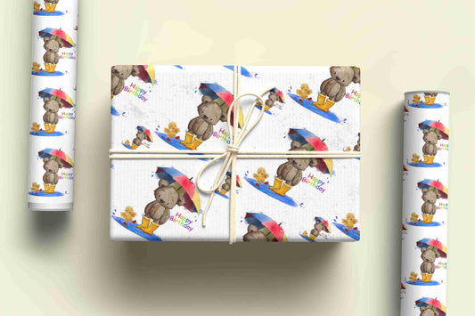 Rainy Day Bear Wrapping Paper