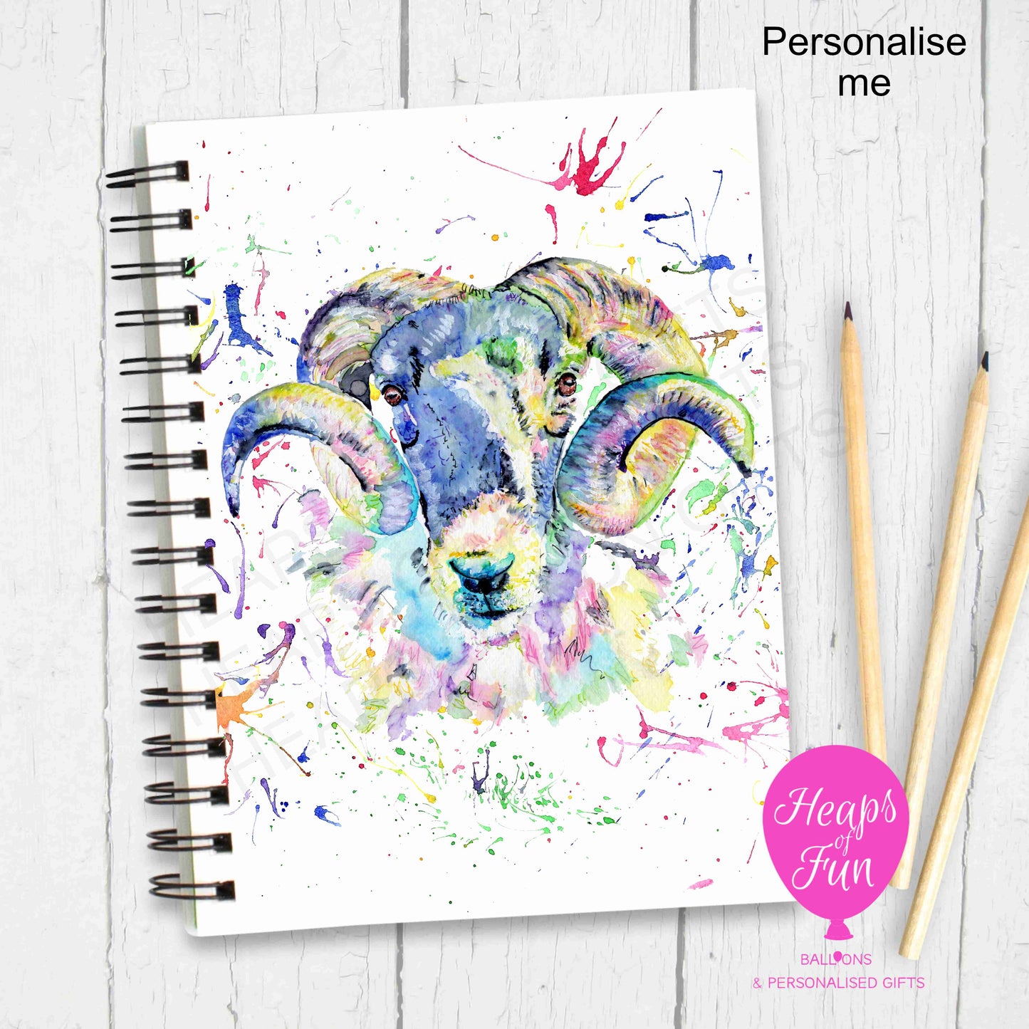 A5 Personalised Notebook – Ram Sheep Design | Custom Name Journal