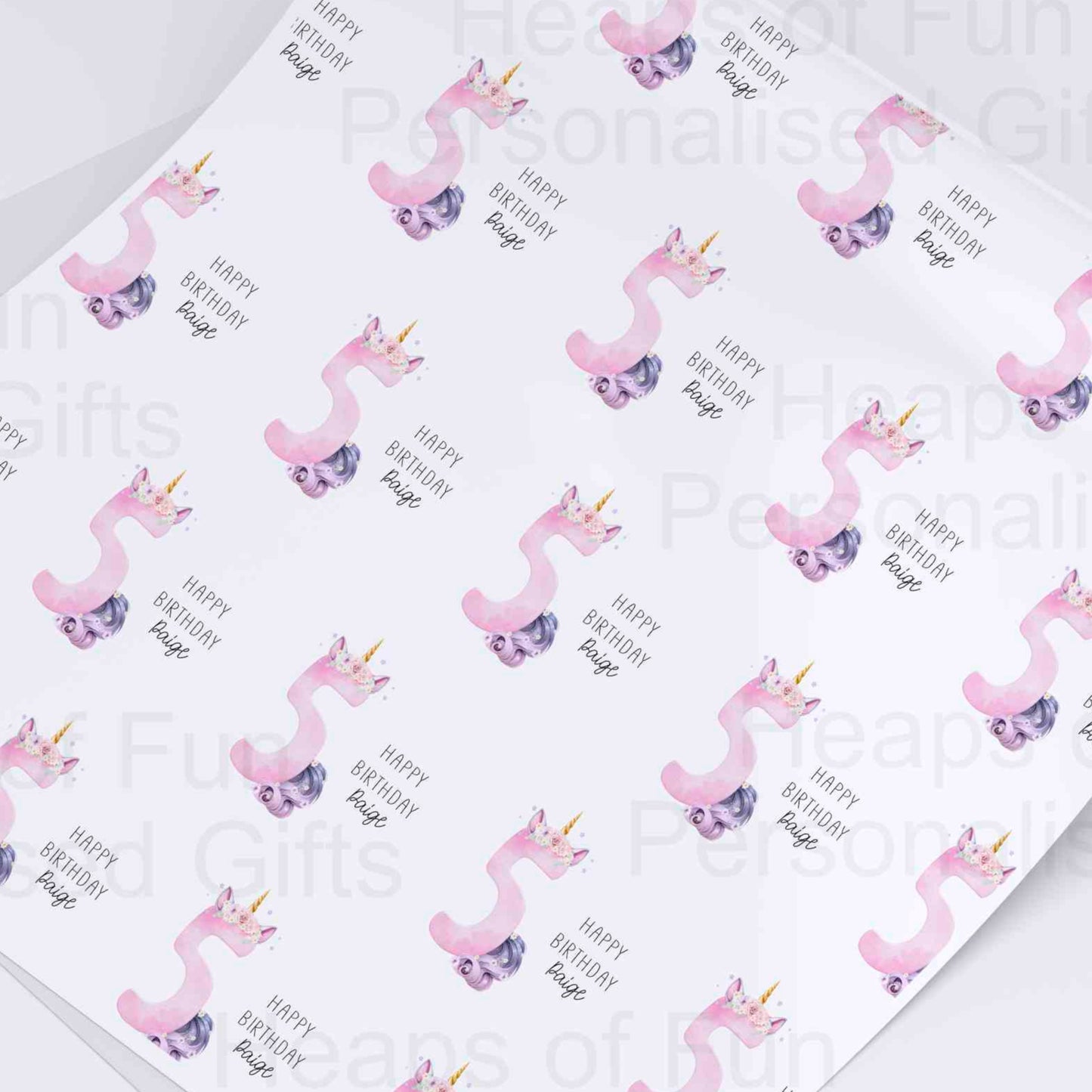 Personalised Unicorn Birthday Wrapping Paper - Age 1-9