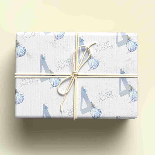 a present wrapped in a blue and white wrapping paper