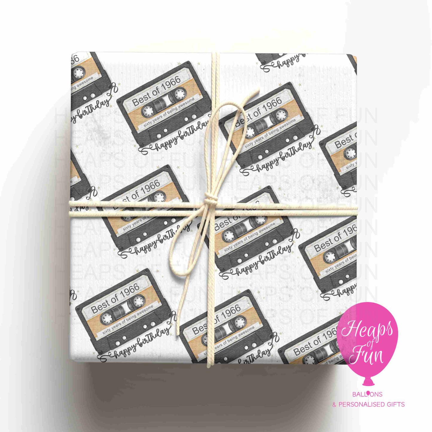 1966 Birthday Wrapping Paper – Best of 1966 Gift Wrap – 60th Birthday Retro Cassette Wrapping Paper (Copy)