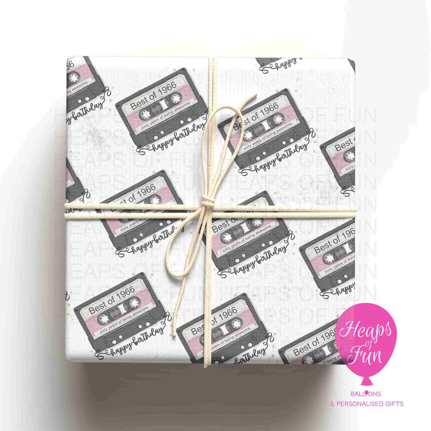 1966 Birthday Wrapping Paper – Best of 1966 Gift Wrap – 60th Birthday Retro Cassette Wrapping Paper (Copy)