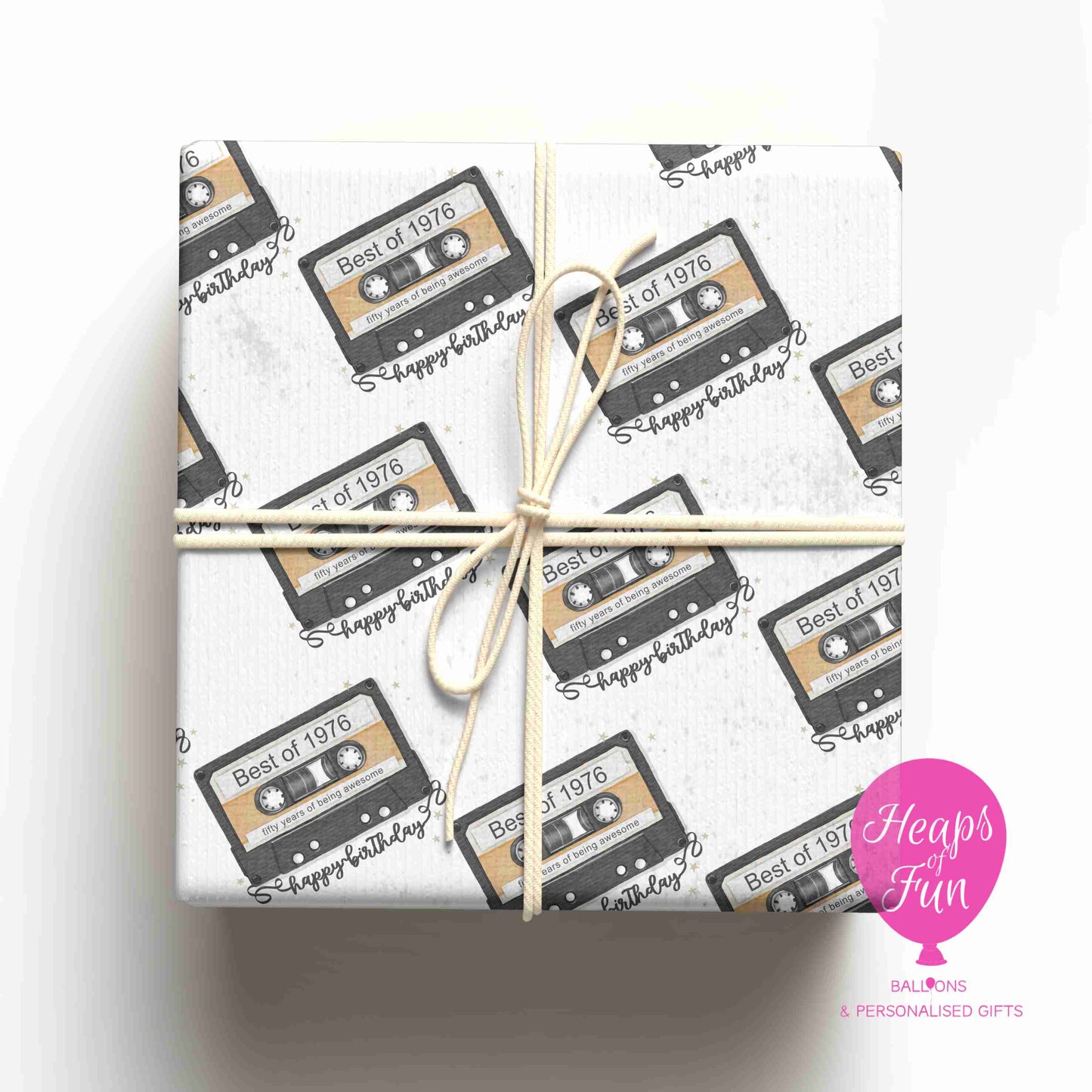 1976 Birthday Wrapping Paper – Best of 1976 Gift Wrap – 50th Birthday Retro Cassette Wrapping Paper