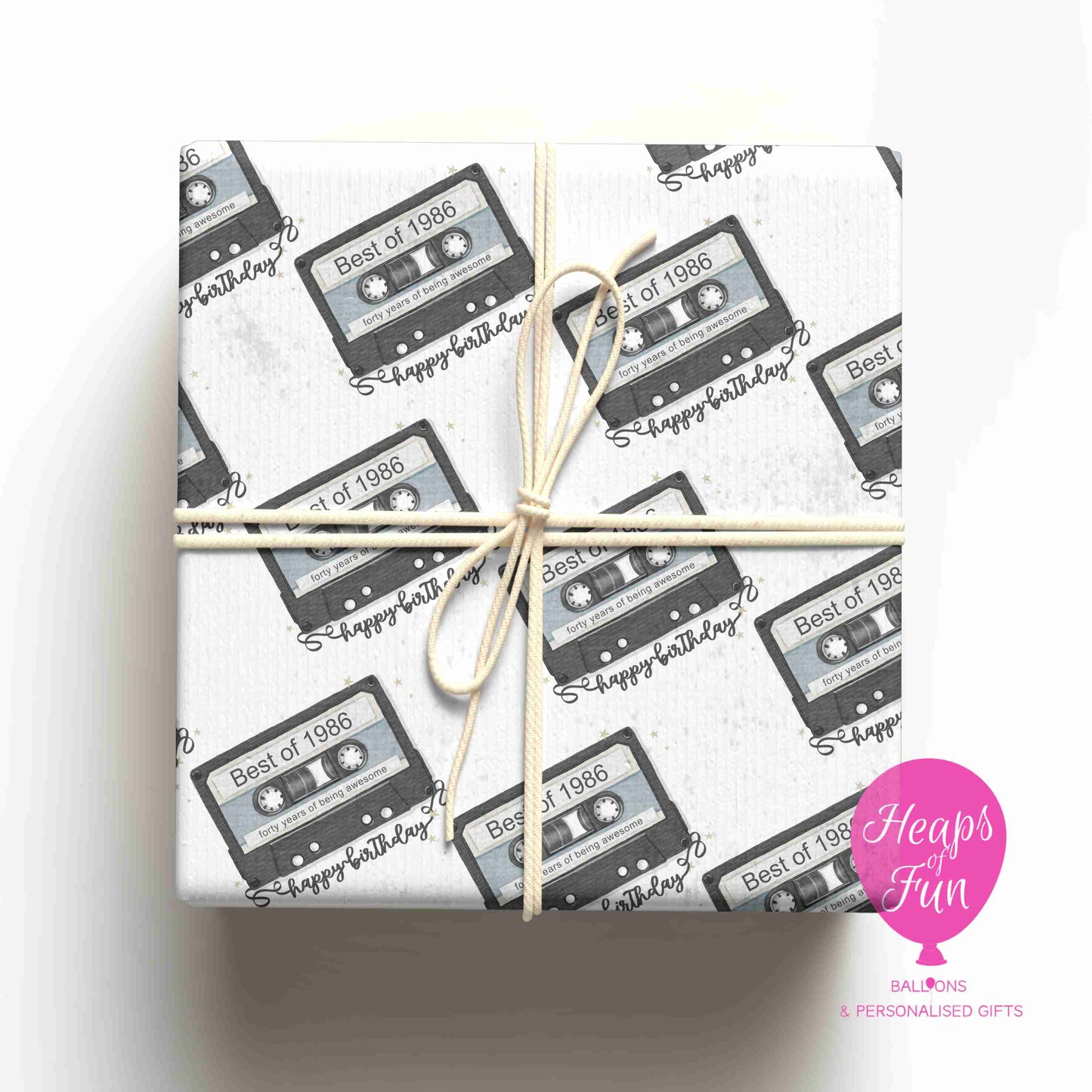 1986 Birthday Wrapping Paper – 40th Birthday Gift Wrap – Best of 1986 Retro Cassette Wrapping Paper