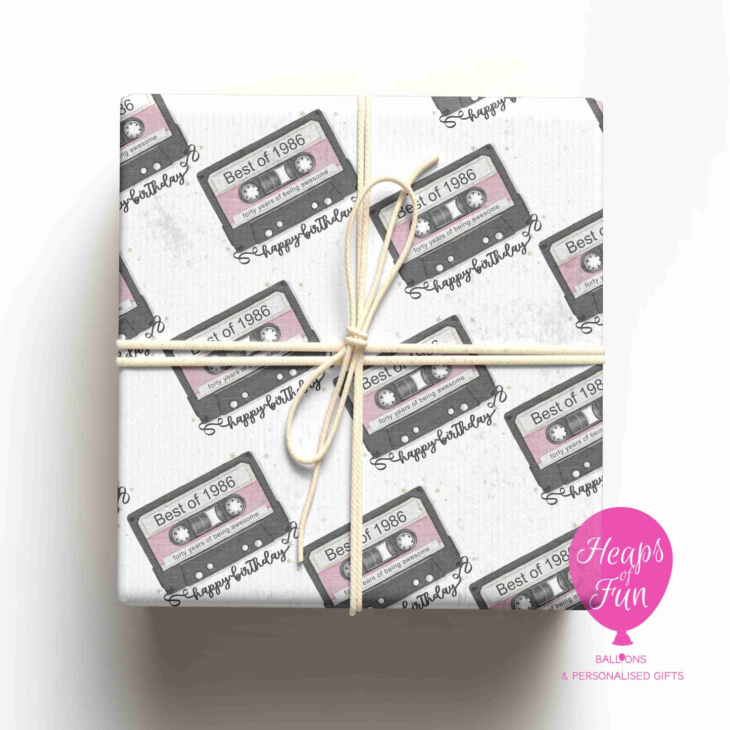 1986 Birthday Wrapping Paper – 40th Birthday Gift Wrap – Best of 1986 Retro Cassette Wrapping Paper