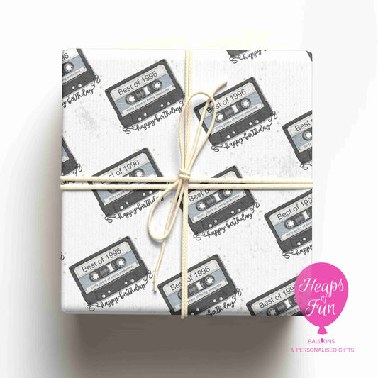 1996 Birthday Wrapping Paper – 30th Birthday Gift Wrap – Best of 1996 Retro Cassette Wrapping Paper