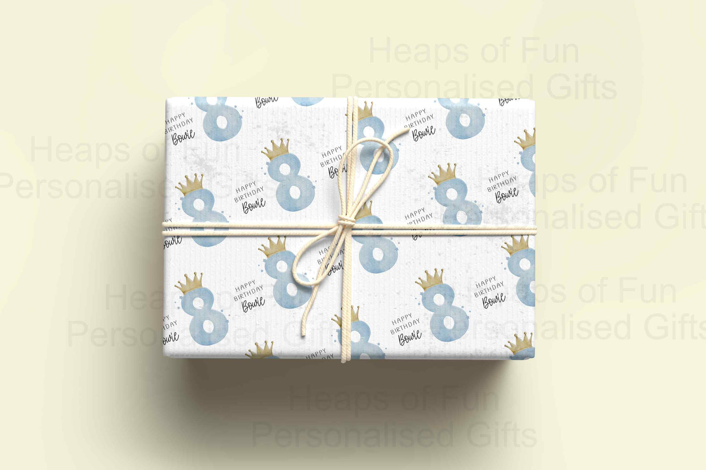 Personalised Birthday Crown Wrapping Paper - Age 1-9 - Pink and Blue