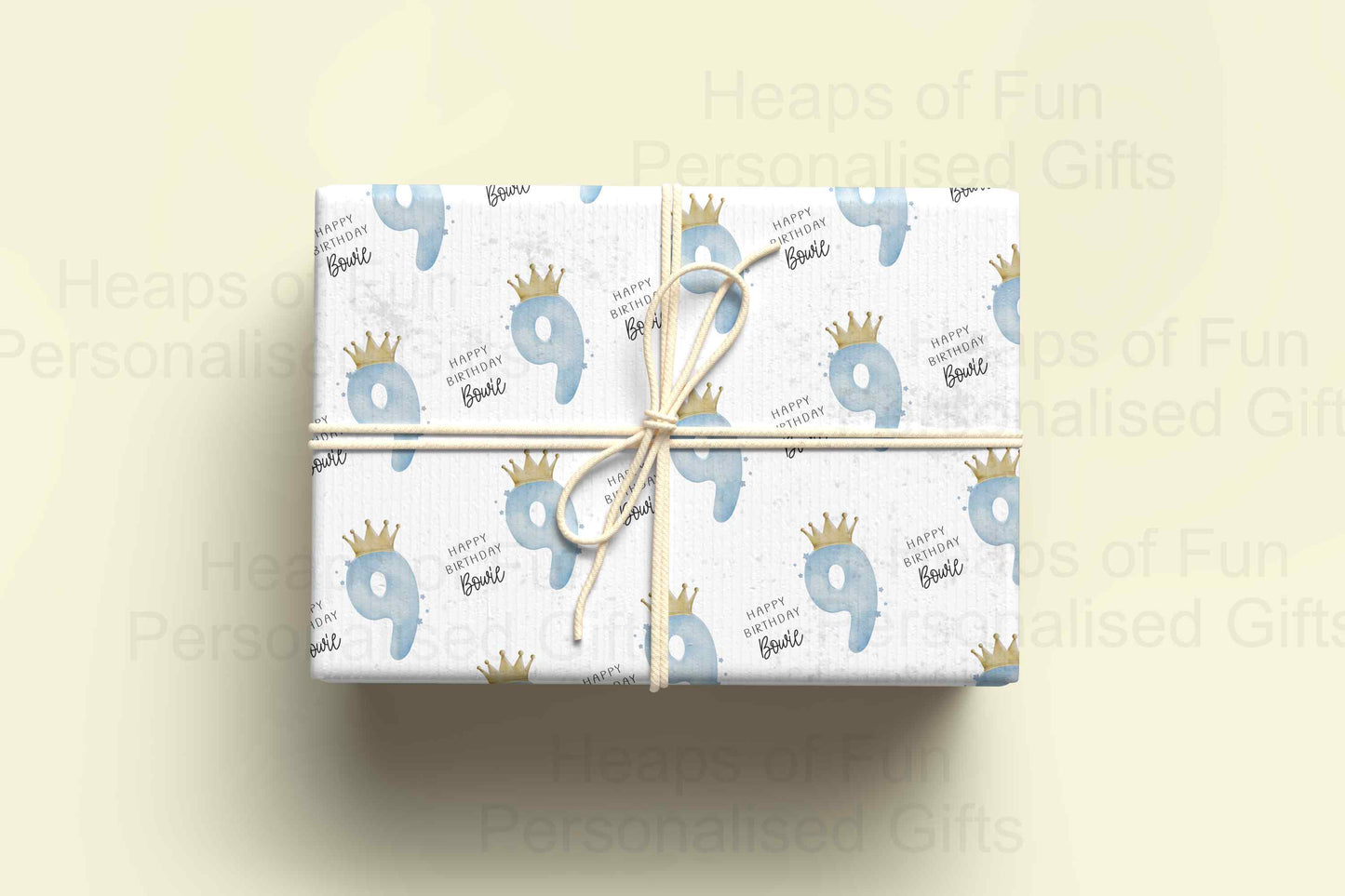 Personalised Birthday Crown Wrapping Paper - Age 1-9 - Pink and Blue