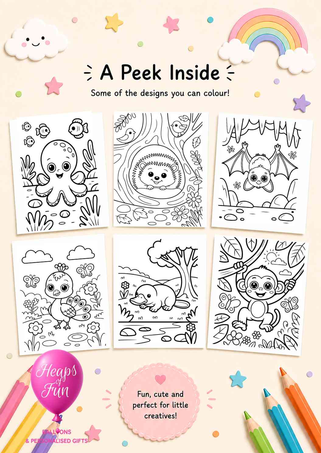 Cute Baby Animals Colouring Book for Kids | 20 Animal Colouring Pages