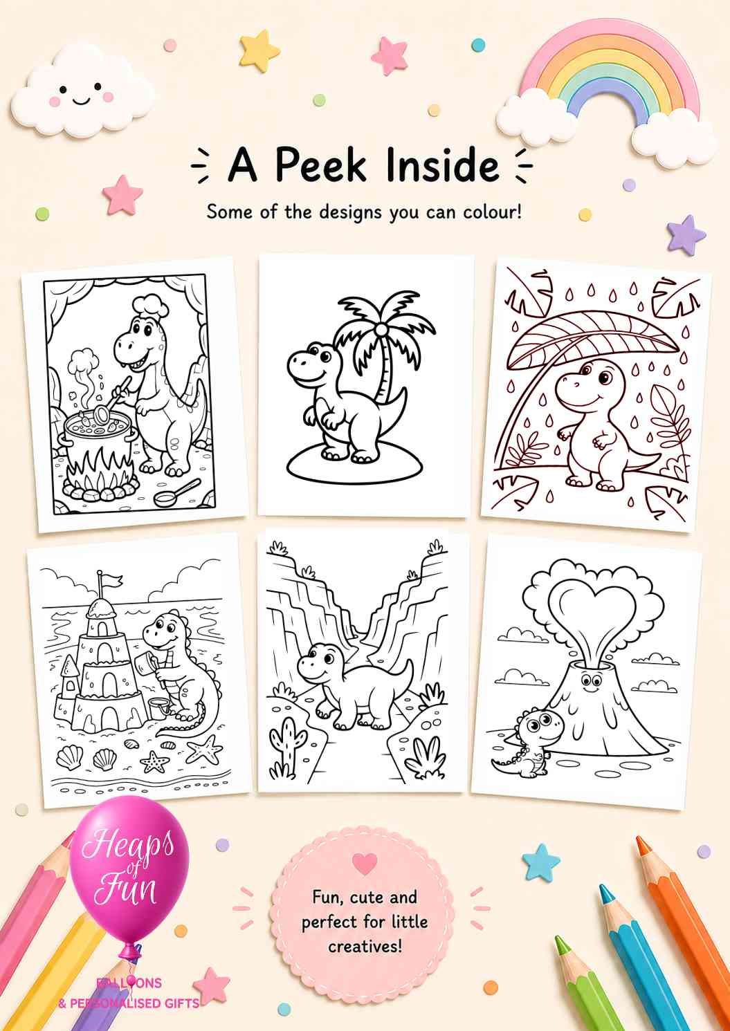 Cute Dinosaur Colouring Book for Kids | 20 Fun Dino Colouring Pages