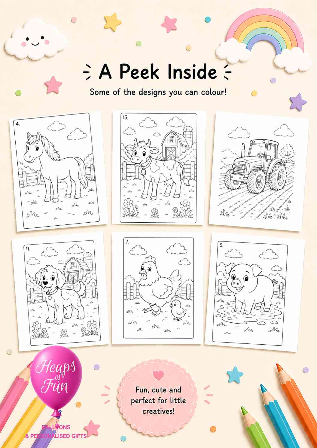 Farm Colouring Book for Kids | 20 Farm Animals & Tractor Colouring Pages