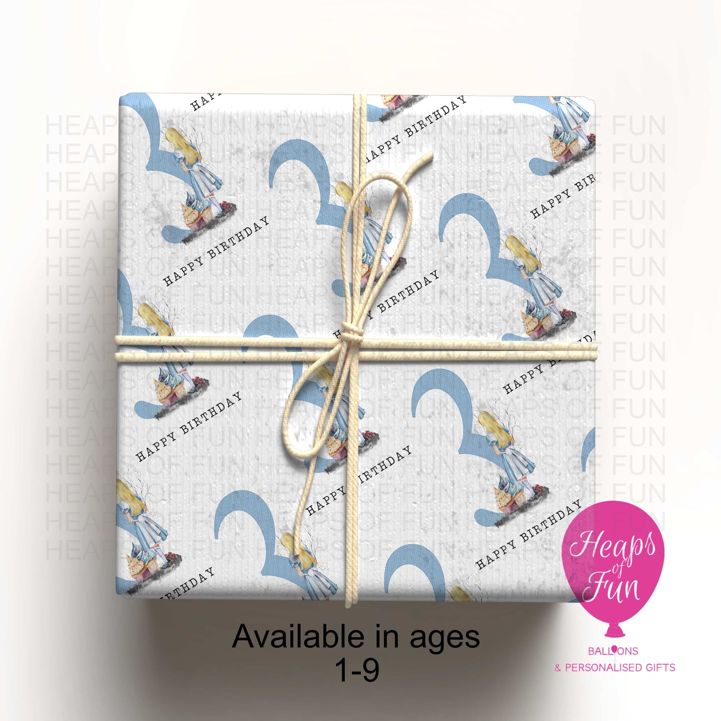 Personalised Fairytale Birthday Wrapping Paper – Alice in Wonderland Gift Wrap (Ages 1–9)
