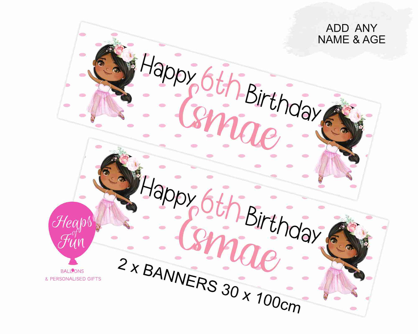 Personalised kids ballerina birthday banner – ballet and dance theme”