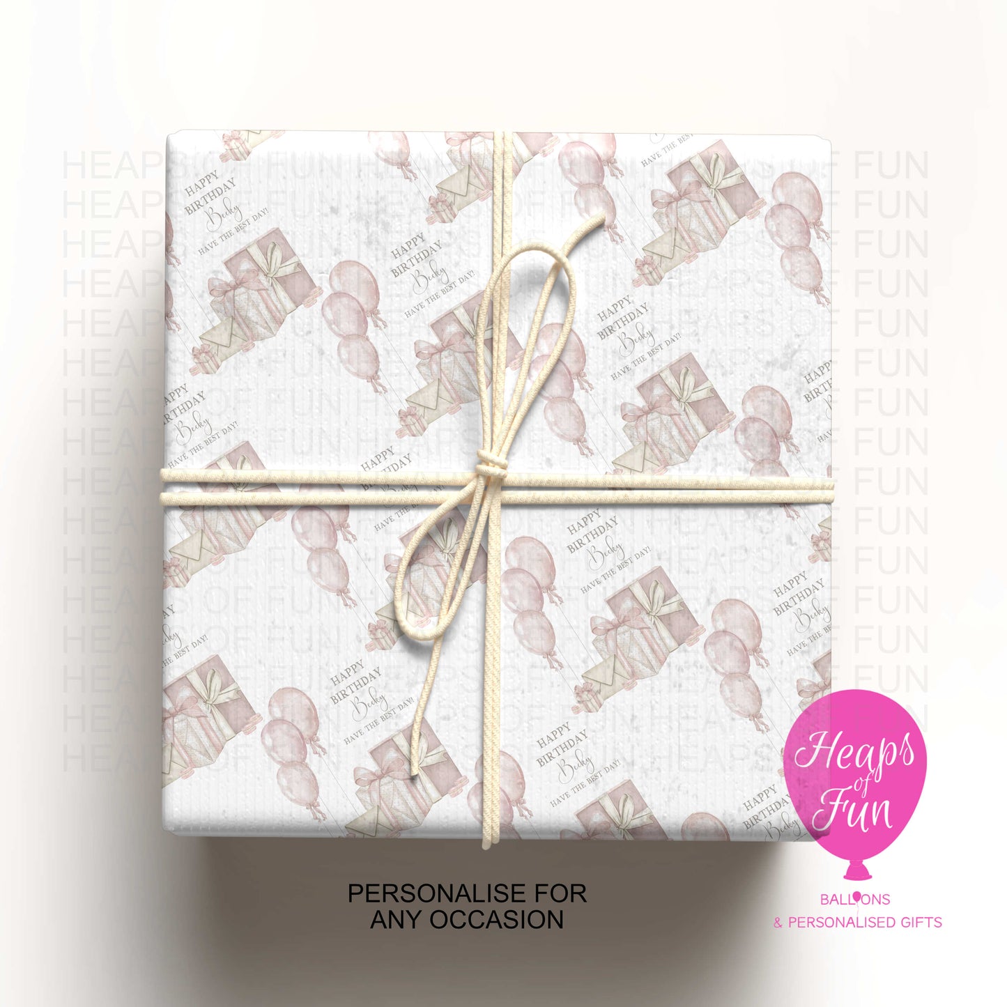 Personalised Birthday Wrapping Paper – Balloons & Gifts Design