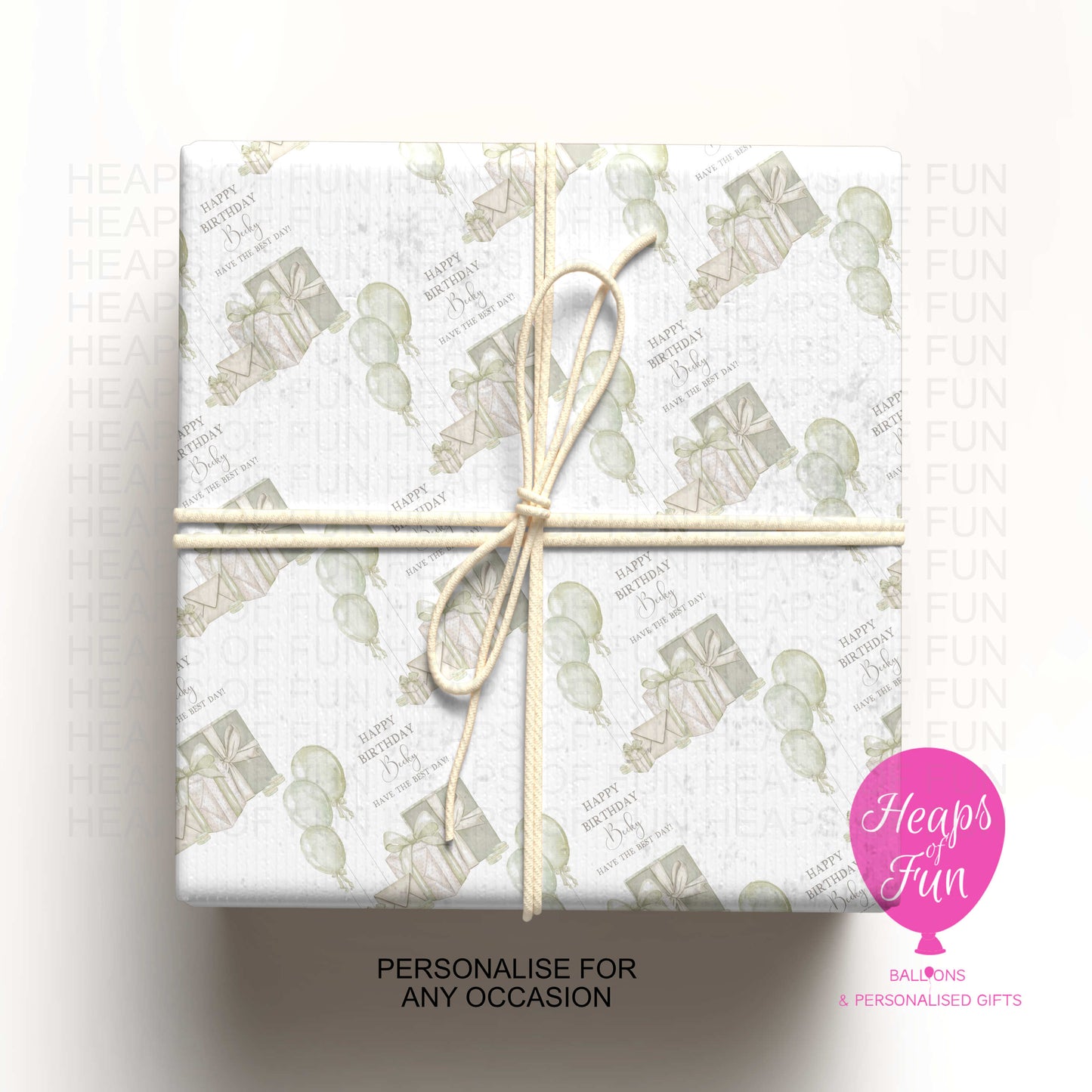 Personalised Birthday Wrapping Paper – Balloons & Gifts Design