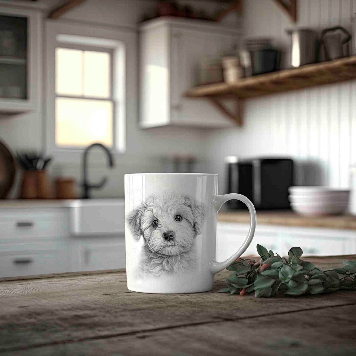 Bichon Frise Dog Sketchy Monochrome Animal Design Mug – Custom Name Gift