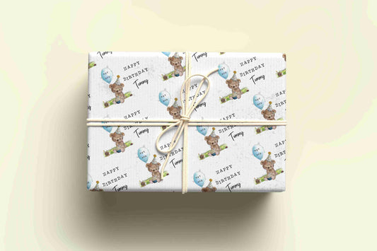 Personalised Birthday Bear Wrapping Paper - Any age